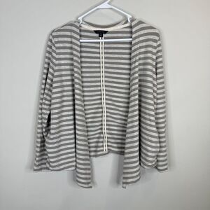 Lands'‎ End Cardigan Womens 10-12 Gray White Striped Open Front Cardigan Cotton